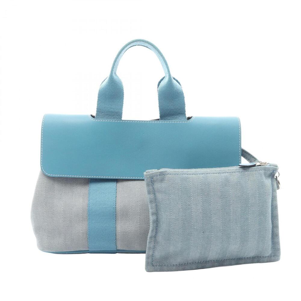 Hermes Valparaiso PM Blue Jean Handbag, Toile Chevron, Veau Swift Leather, Wo...